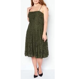Lauren Ralph Lauren Women's Olive Green Floral Lace Fit & Flare Dress Size 10